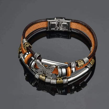 Multilayer Black Leather Jewelry Charm. Bracelets & Bangles for Men. - BLAKESTORE-NG