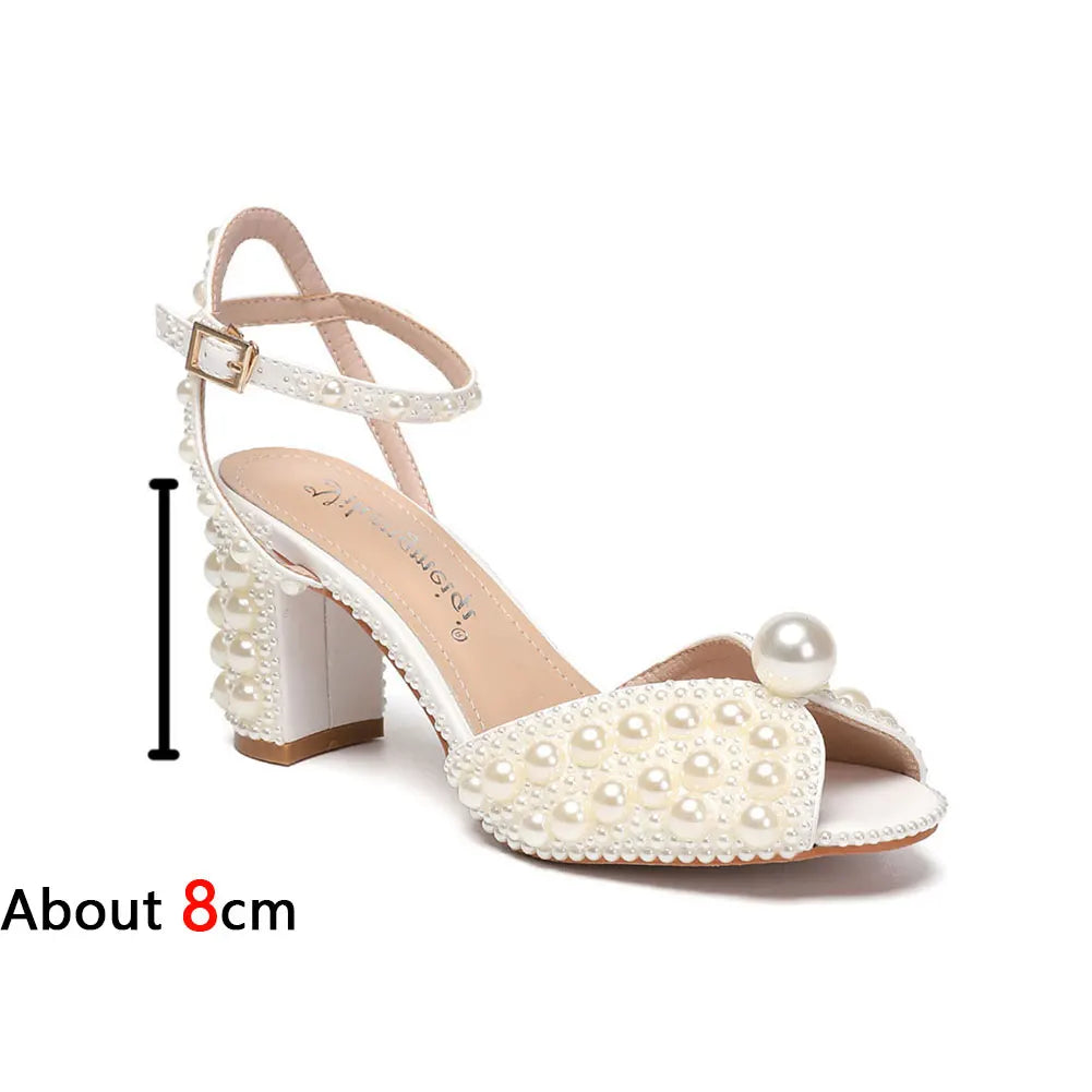 Beaded Thick Heel Platform Sandals For Women.