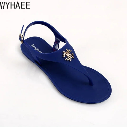 Women Summer Sandals Open Toe Jelly Flip Flops Non-slip Buckle Flat Sandals.