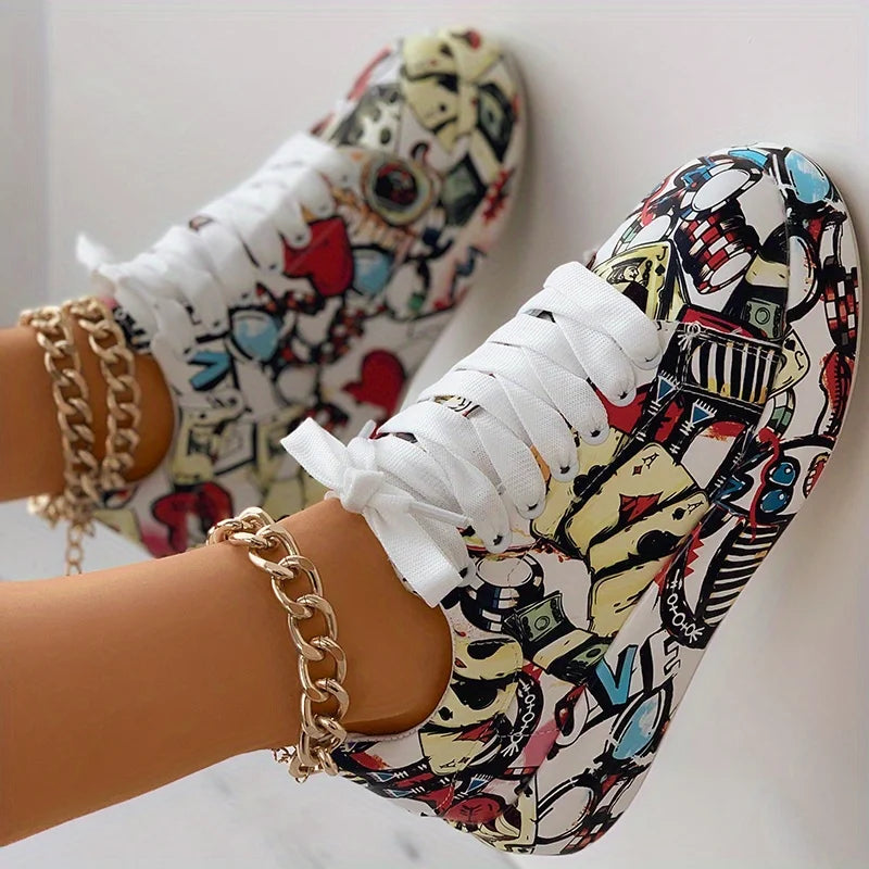Women's Graffiti Print Sneakers.