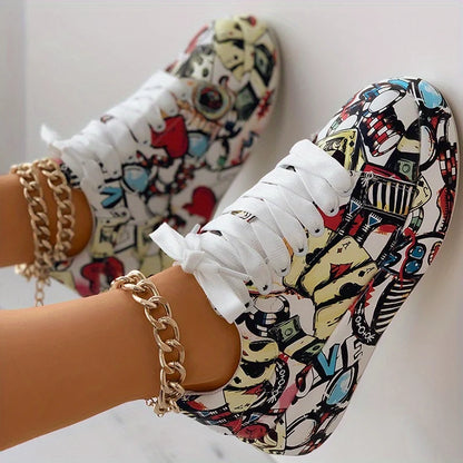 Women's Graffiti Print Sneakers.