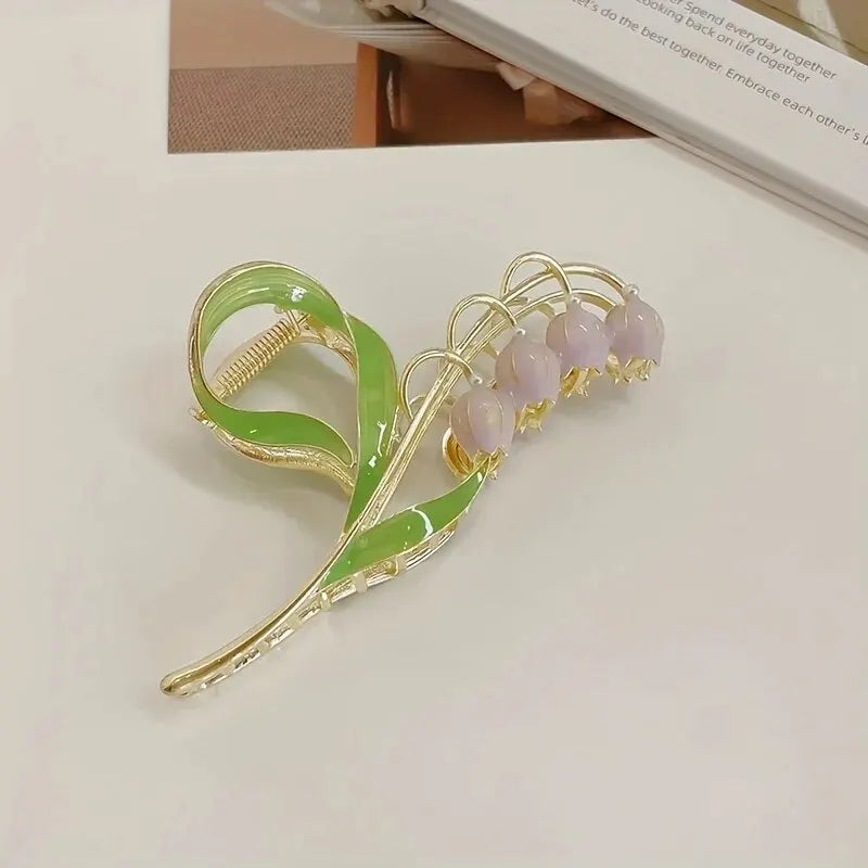 1PCS Bell Orchid Flowers Super Fairy Temperament Hair Accessories, Large Premium Feeling Scratch Clip, Autumn Hundred Shark Clip