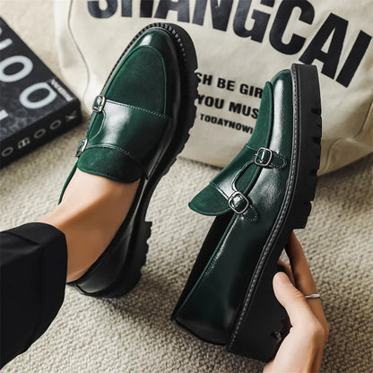 Men Loafer Leather Shoes.Thick-soled British Style.