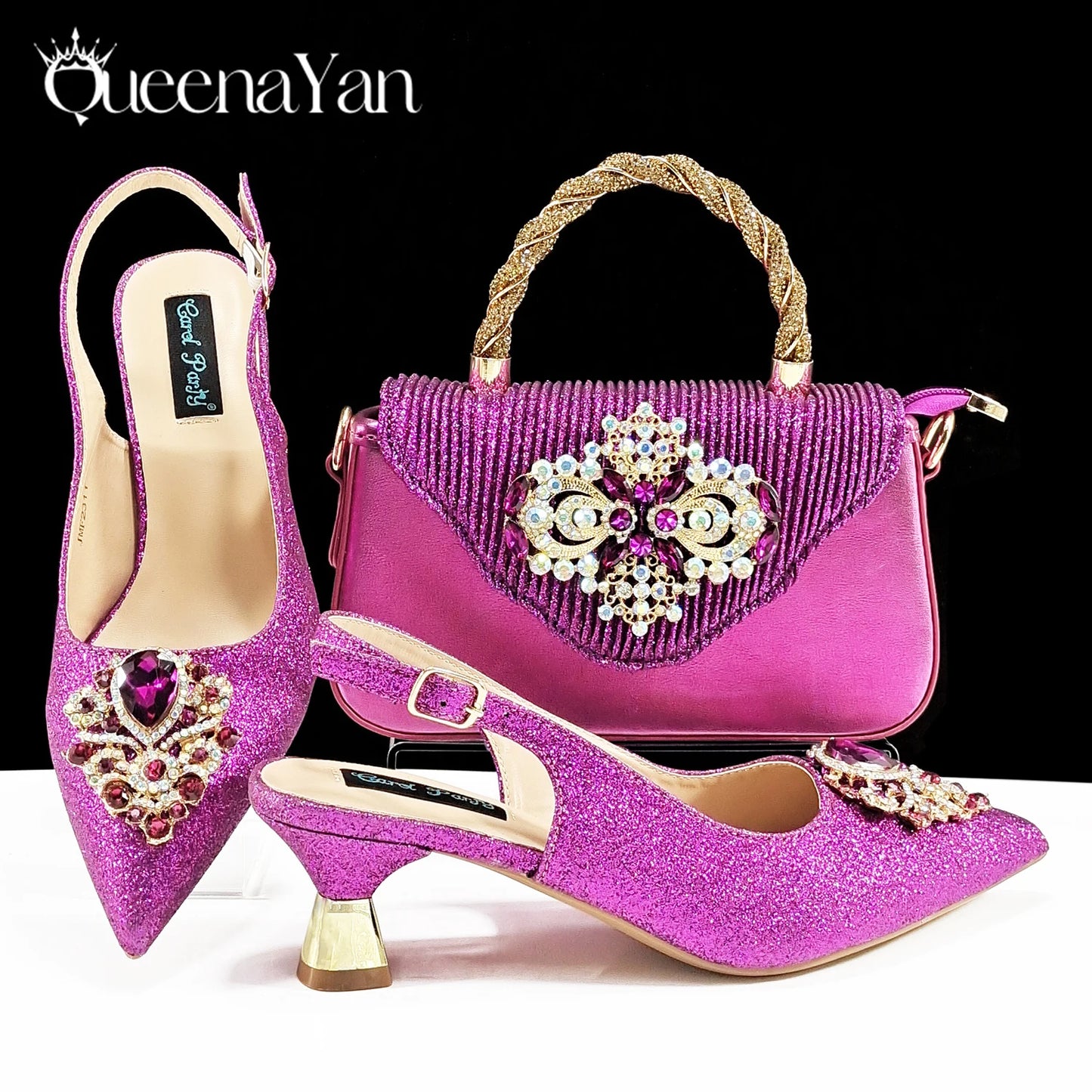Women High Heels Sandal With Bag Set. Hot Selling INS Pointed-Toe Luxury Style.For Wedding Party