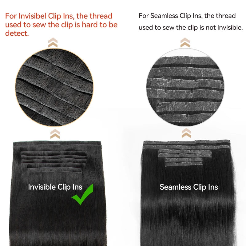 Human Hair Invisible PU Weft Clip.