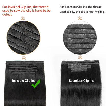 Human Hair Invisible PU Weft Clip.