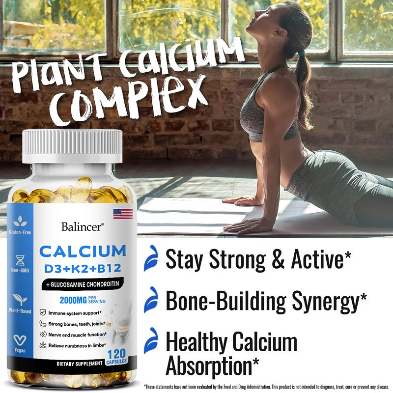 Calcium + Vitamins D3, K2 & B12 - Bone, Teeth & Muscle Health