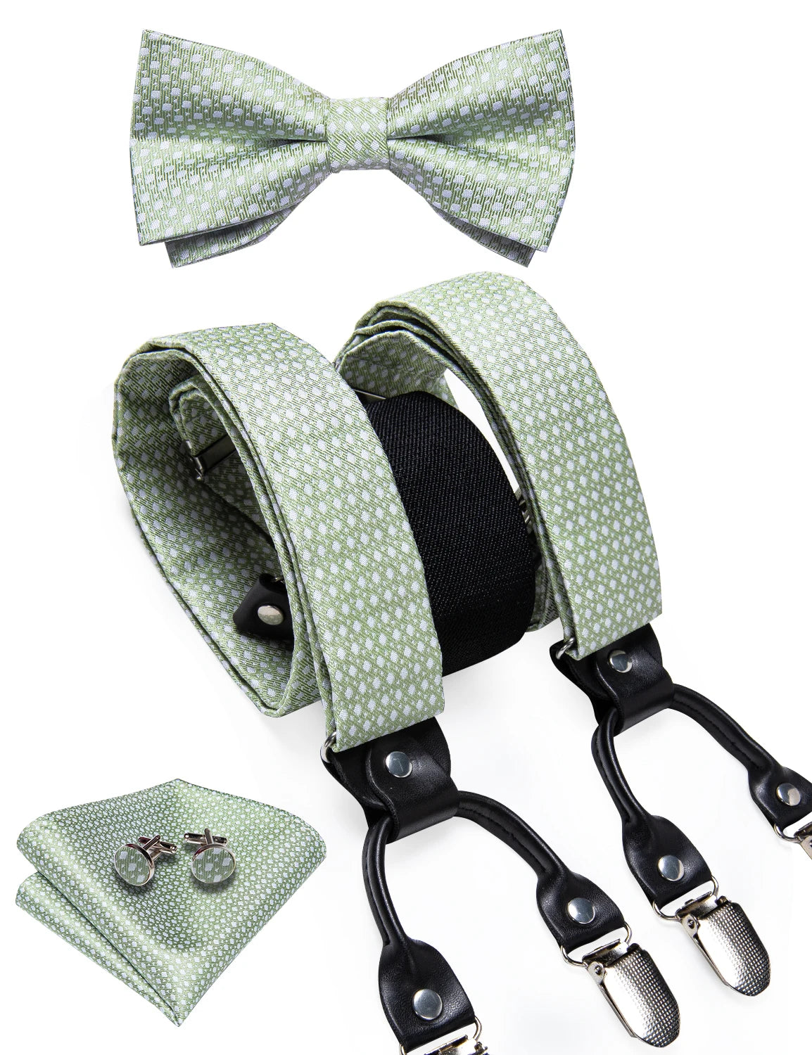 Stylish men’s suspenders pocket square cufflinks outfit