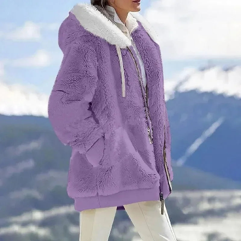 Winter Warm Women Jacket – Oversize Plush Fleece Hooded Coat