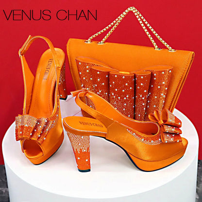 Thin Heels Ladies Shoes and Bag Matching Bag Set For Women Wedding Party.