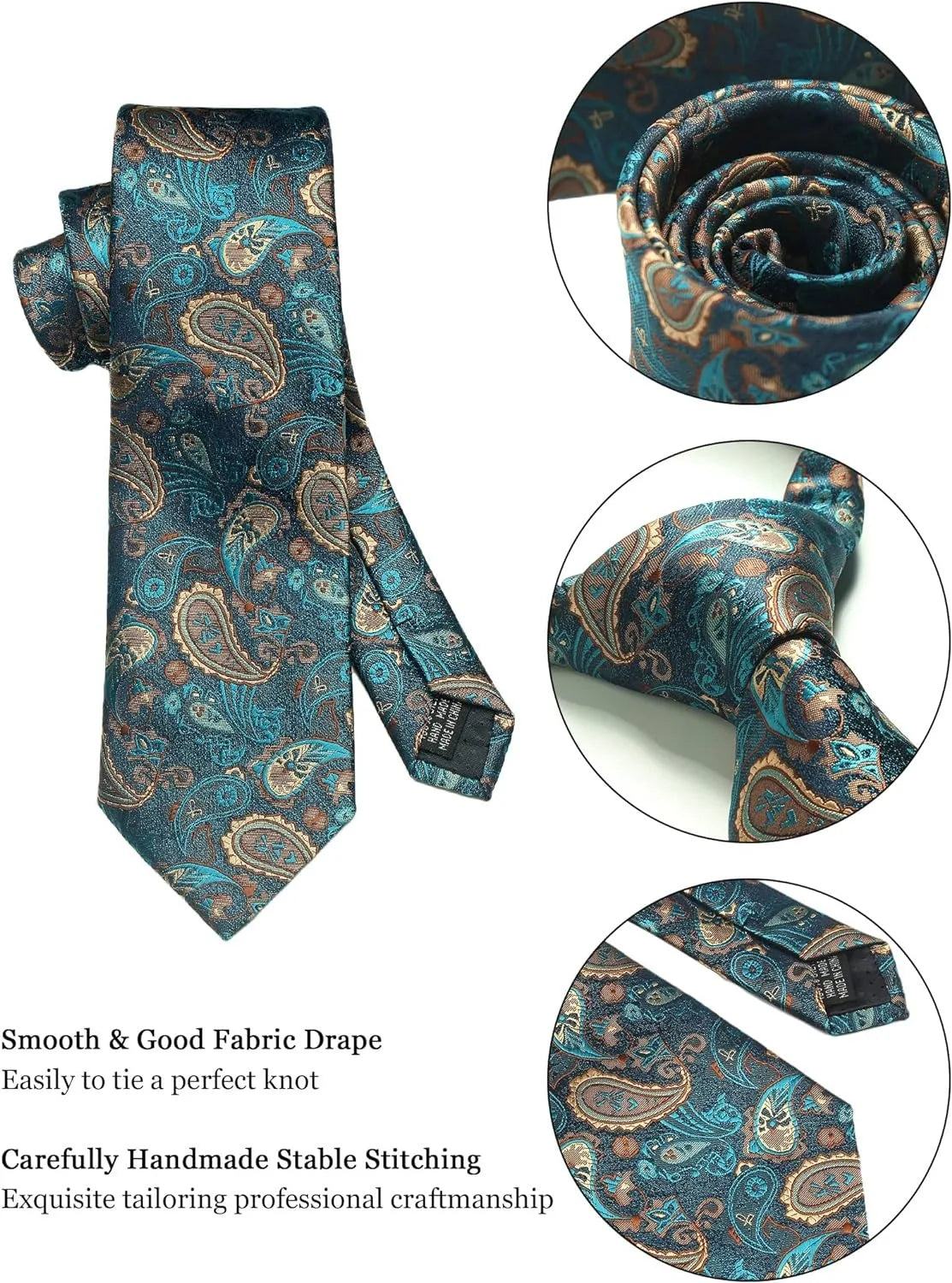 100% Silk Necktie Paisley Floral Mens Tie.