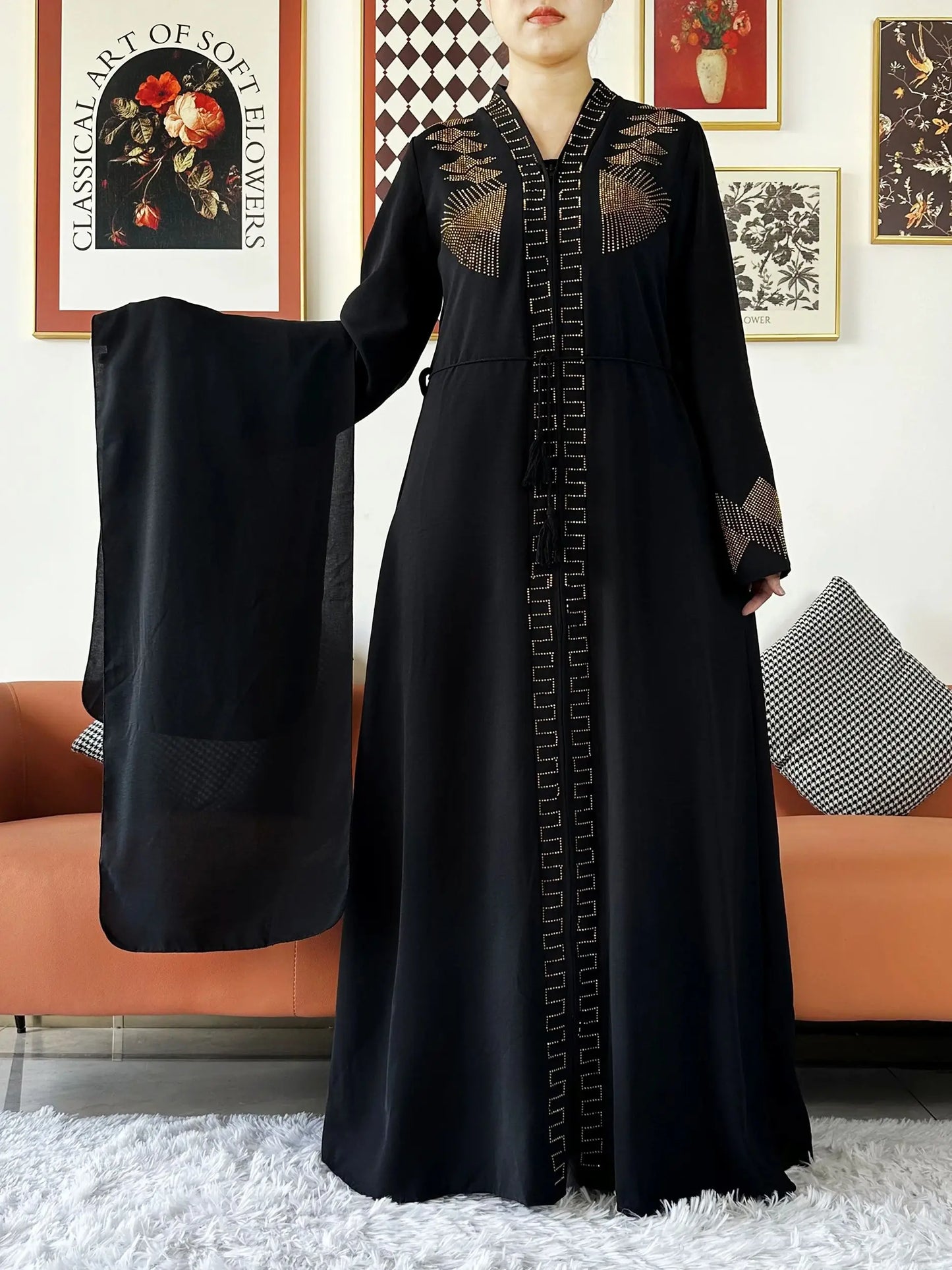 Luxury Design Open Abaya Muslim Women Dress.