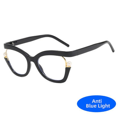 Unisex  Vintage Designer Pearl Cat Eye Optical Glasses