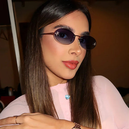 Unisex Retro Oval Rimless Sunglasses.