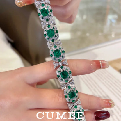 Diamond Luxury Cultivated Synthetic Emerald Bracelet.