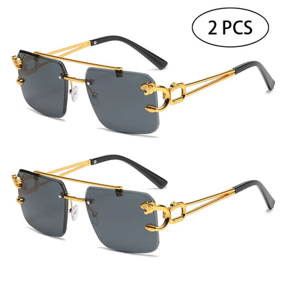 Rimless Square Double Bridge Sun Glasses Vintage Unisex.