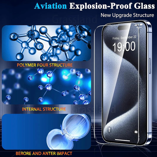 4Pcs Tempered Glass For iPhone 16 15 14 13 12 11 Pro Max