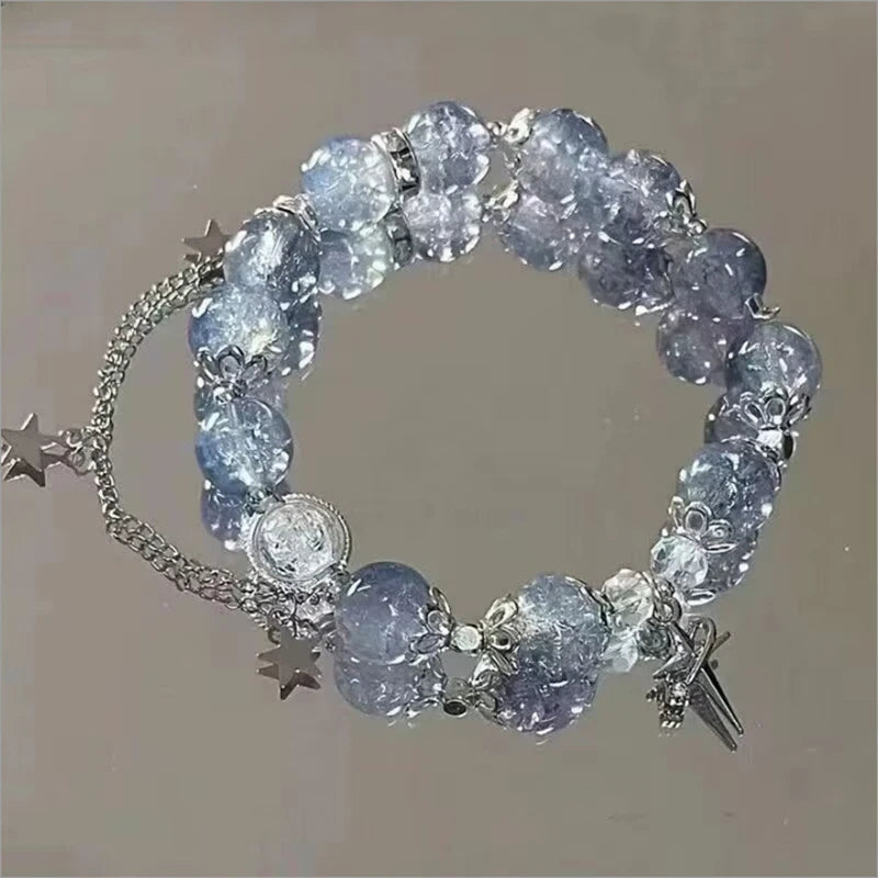 Fantasy Blue Crystal Beads Elastic Rope Bracelet. - BLAKESTORE-NG