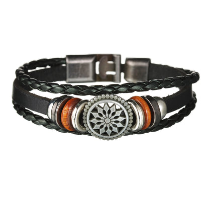 Multilayer Black Leather Jewelry Charm. Bracelets & Bangles for Men. - BLAKESTORE-NG