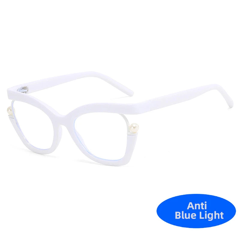 Unisex  Vintage Designer Pearl Cat Eye Optical Glasses