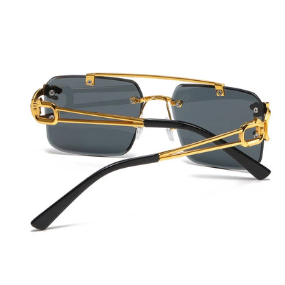 Rimless Square Double Bridge Sun Glasses Vintage Unisex.