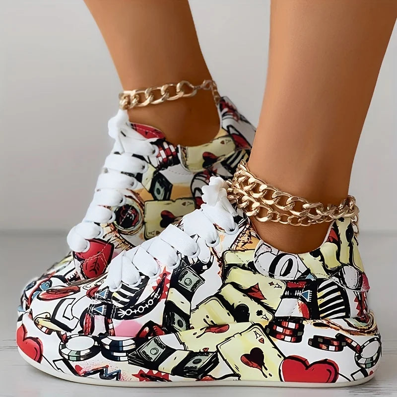 Women's Graffiti Print Sneakers.