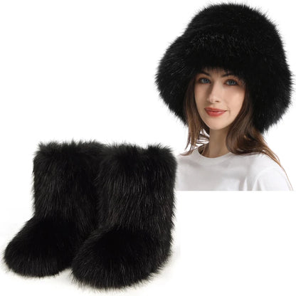 Women's Fur Snow Boots with Hat.