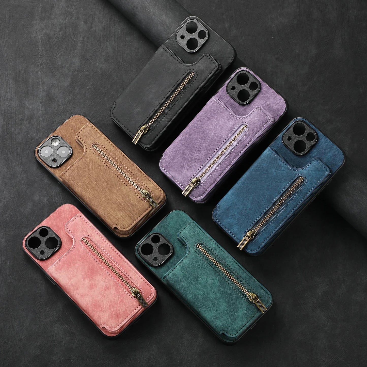 Zipper Cards Solt Wallet Leather Case For iPhone