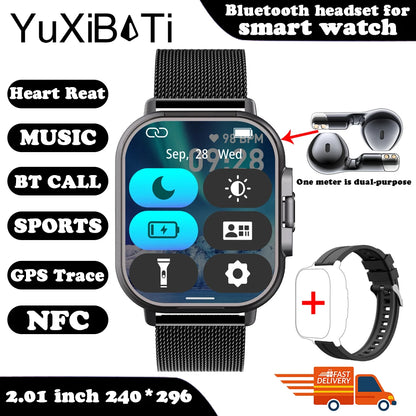 Smart Watch 2 in 1 With Enclosed Earphone. Smartwatch Bluetooth Call Men Watch GPS. Track Heart Rate Monitor. Play Music SmartWatch - BLAKESTORE-NG