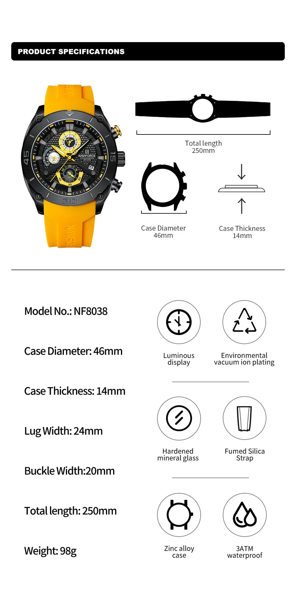 NAVIFORCE NF8038 Top Brand Men's Sport Watch - BLAKESTORE-NG