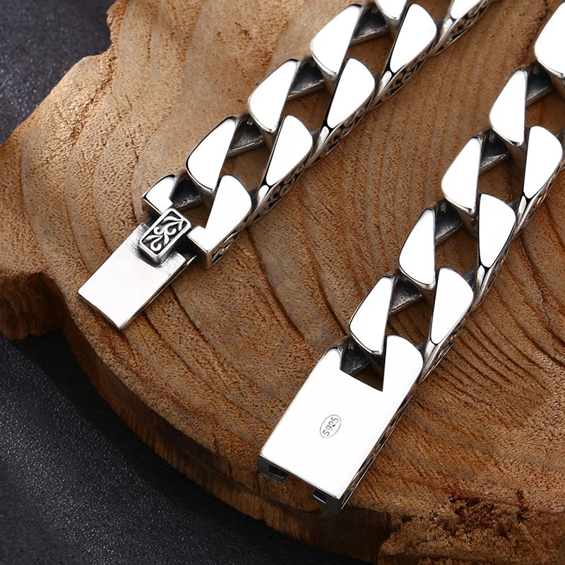 Men's S925 Silver Retro Bar Bracelets.