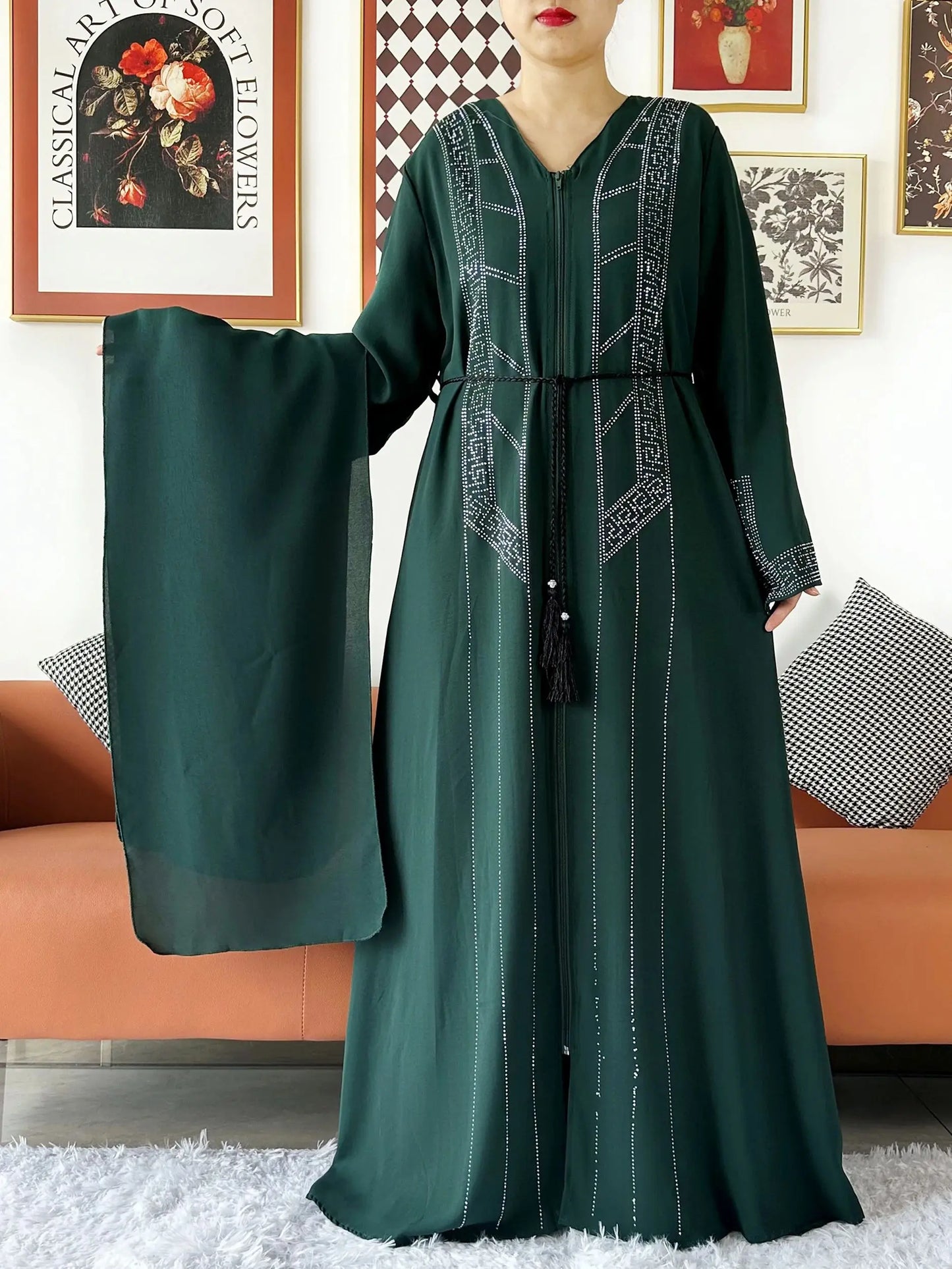 Luxury Design Open Abaya Muslim Women Dress.