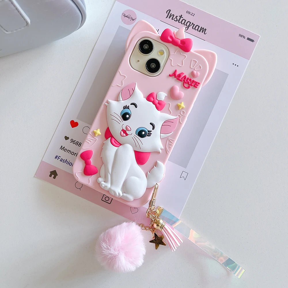 Kawaii Cartoon Marie Cat Case Soft Silicone Cover for iPhone.