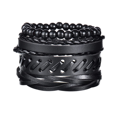 Multilayer Black Leather Jewelry Charm. Bracelets & Bangles for Men. - BLAKESTORE-NG