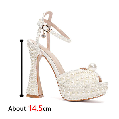Beaded Thick Heel Platform Sandals For Women.