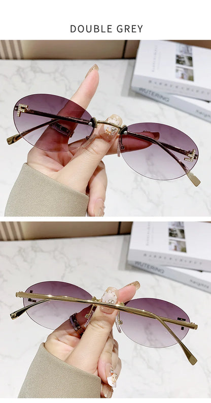 Unisex Retro Oval Rimless Sunglasses.