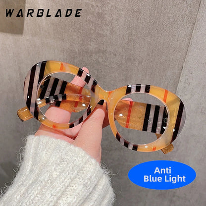 Retro Stripe Yellow Anti Blue Light Glasses For Women