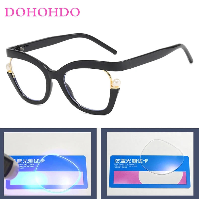 Unisex  Vintage Designer Pearl Cat Eye Optical Glasses