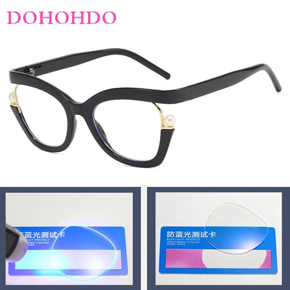Unisex  Vintage Designer Pearl Cat Eye Optical Glasses