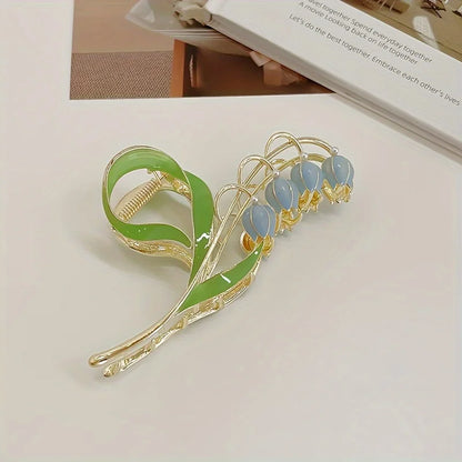 1PCS Bell Orchid Flowers Super Fairy Temperament Hair Accessories, Large Premium Feeling Scratch Clip, Autumn Hundred Shark Clip