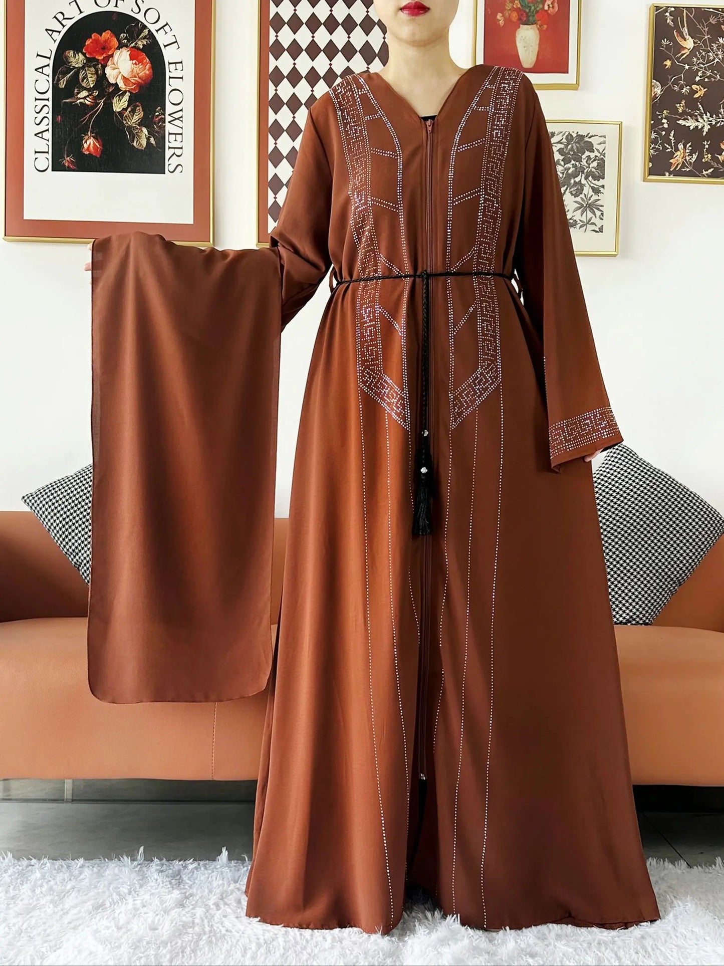 Luxury Design Open Abaya Muslim Women Dress.