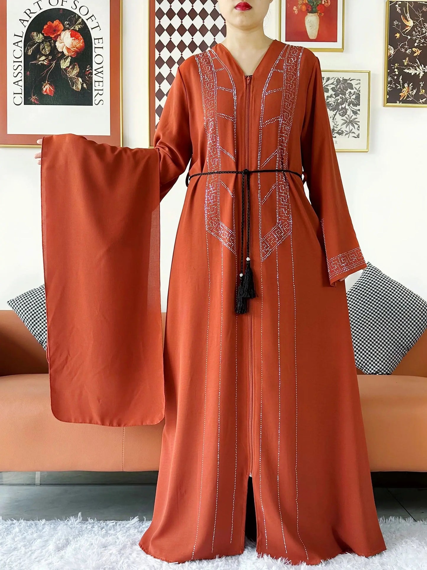 Luxury Design Open Abaya Muslim Women Dress.