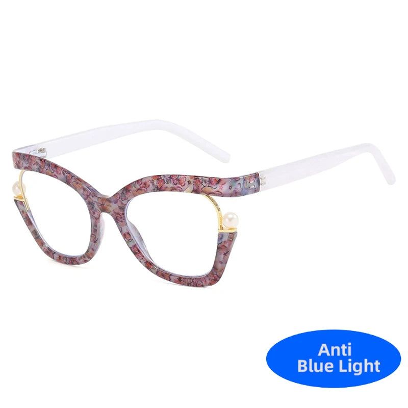 Unisex  Vintage Designer Pearl Cat Eye Optical Glasses