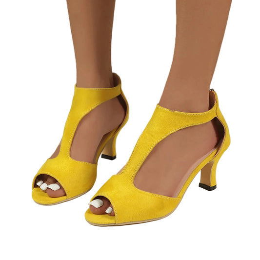 Suede High Heels Fish Mouth Peep Toe Sandals.