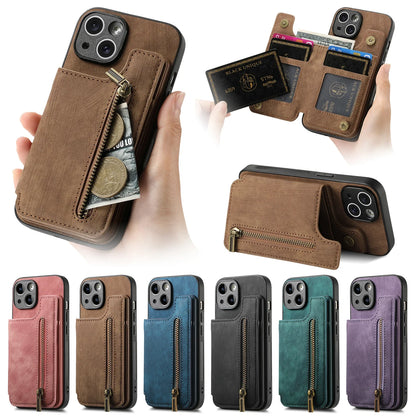 Zipper Cards Solt Wallet Leather Case For iPhone