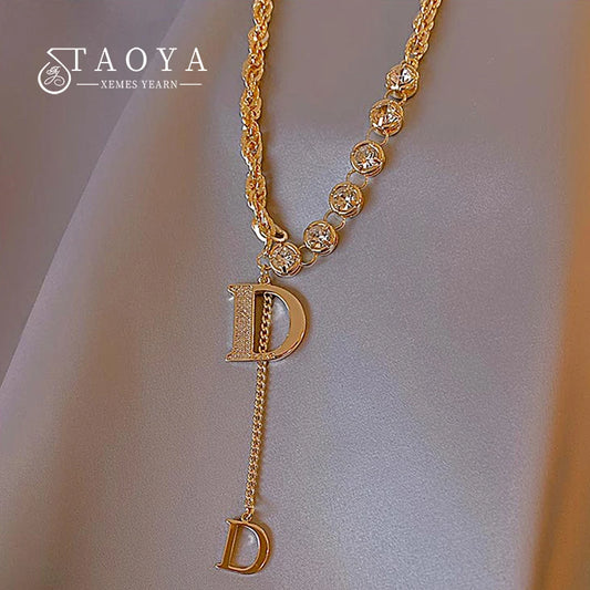 Gold Color Plated Necklace with classic D Letter Pendant.