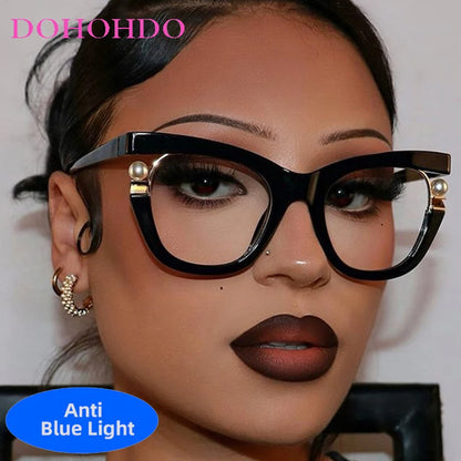 Unisex  Vintage Designer Pearl Cat Eye Optical Glasses
