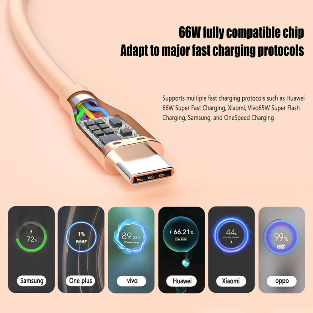 Liquid Silicon USB-Type C To C Fast Charging Cable 66W.