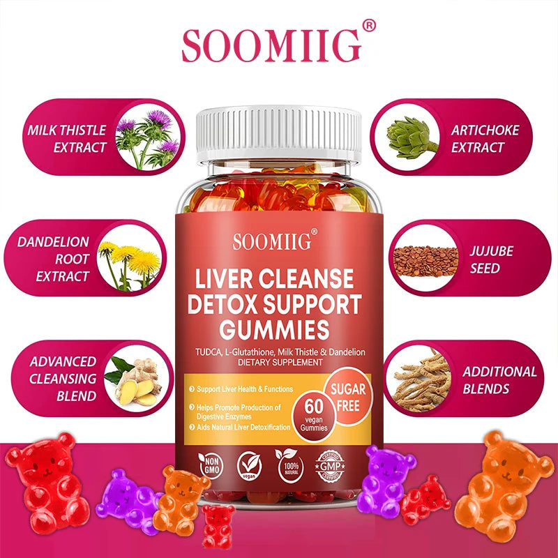 Liver Cleanse Detox Gummies + Liver Nutrients with Milk Thistle Extract.