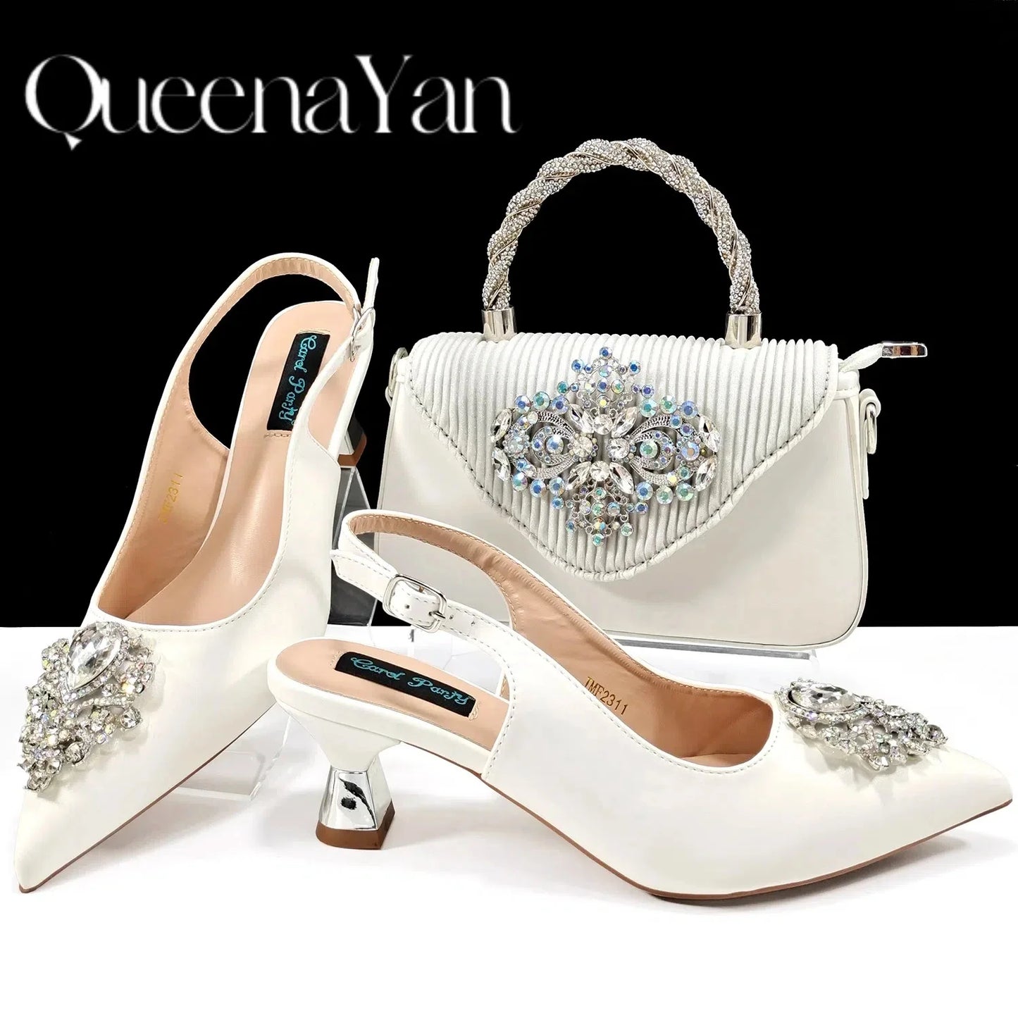 Women High Heels Sandal With Bag Set. Hot Selling INS Pointed-Toe Luxury Style.For Wedding Party